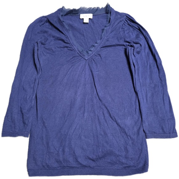 LOFT Sweaters - Ann Taylor LOFT V-Neck 3/4 Sleeve Sweater Women's Size XS Navy Blue Chiffon Trim